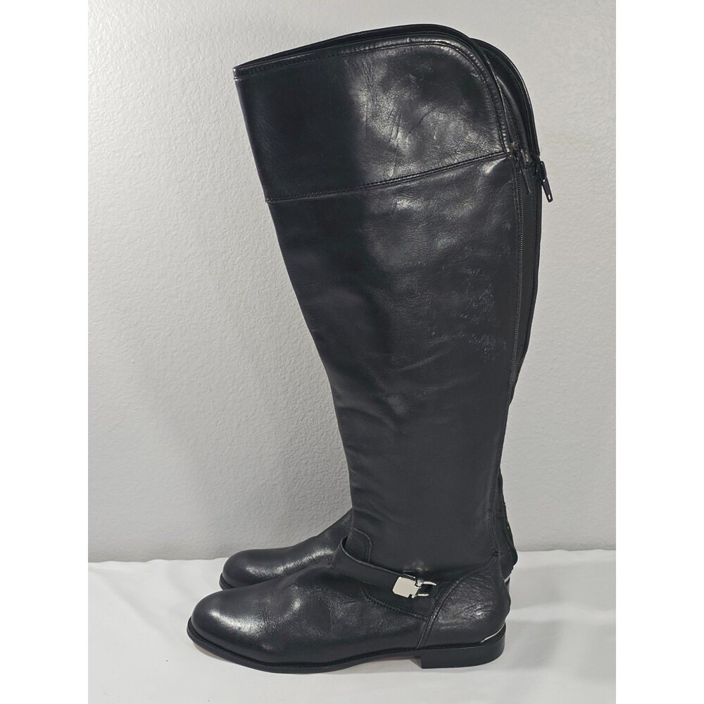 Coach Black Leather Knee High Riding Boots Silver Accents Madeline Women's 11 B